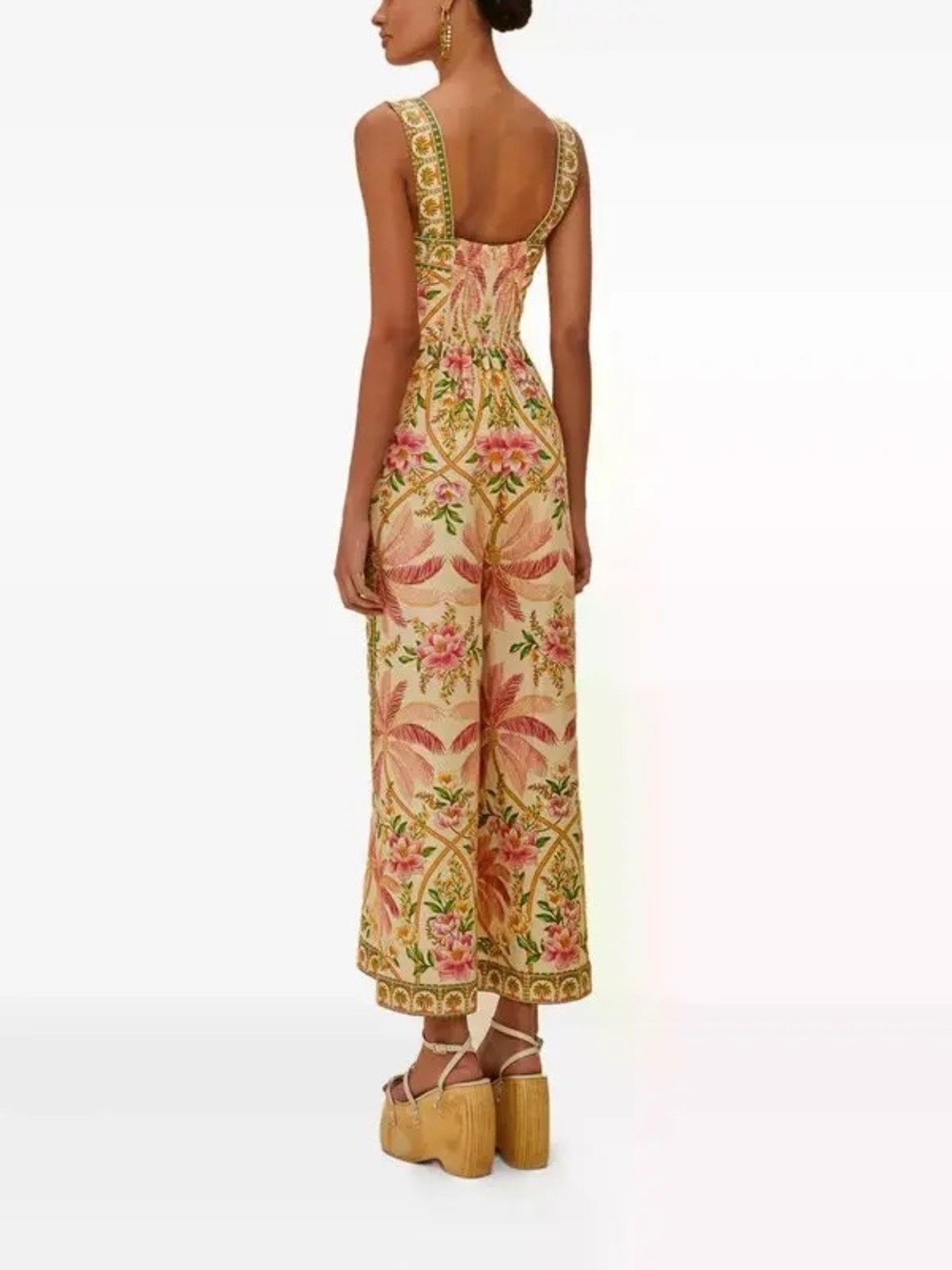 FARM Rio Pink and Green Tropical Tie-Front Wide-Leg Jumpsuit - Picture 4 of 6